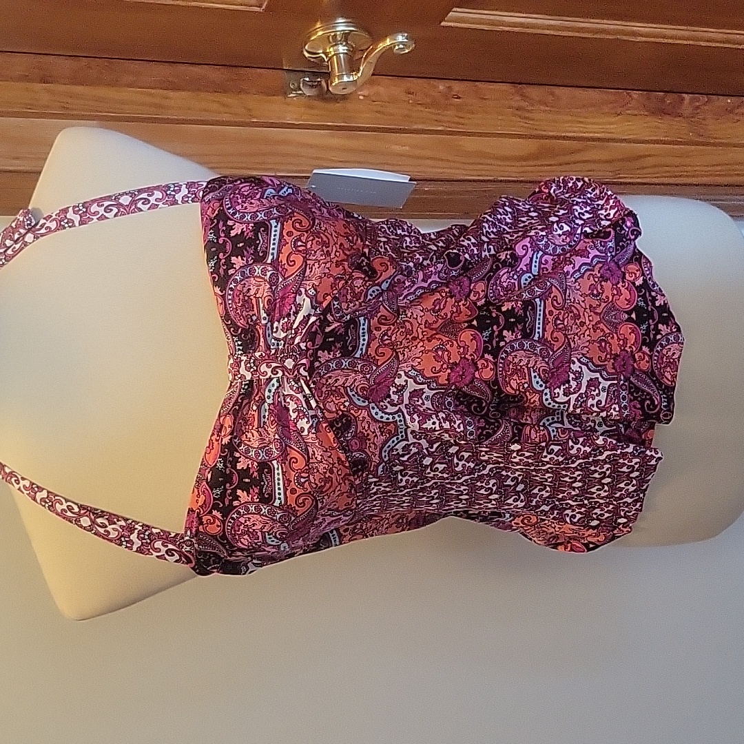 Nwt Kenneth Cole White Pink, And Black Paisley Tankini Top & Bottom L